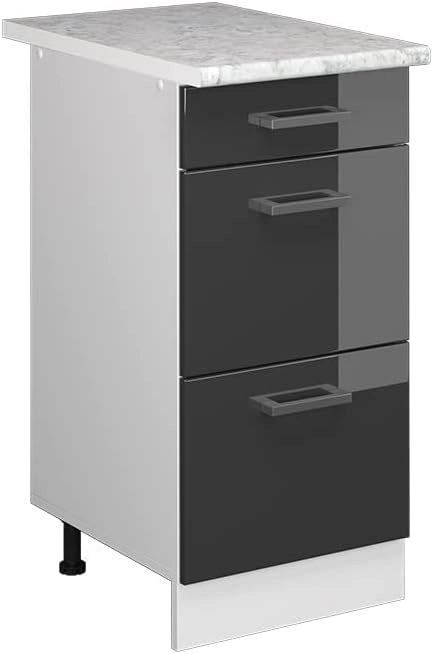 Base universale R-Line, Antracite lucido, 40 cm con cassetti, adatto per la conservazione di accessori per la pulizia e per la casa