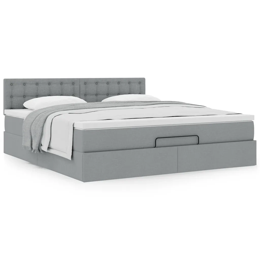 Pouf Letto con Materasso Grigio Chiaro 160x200 cm in Tessuto 3311636