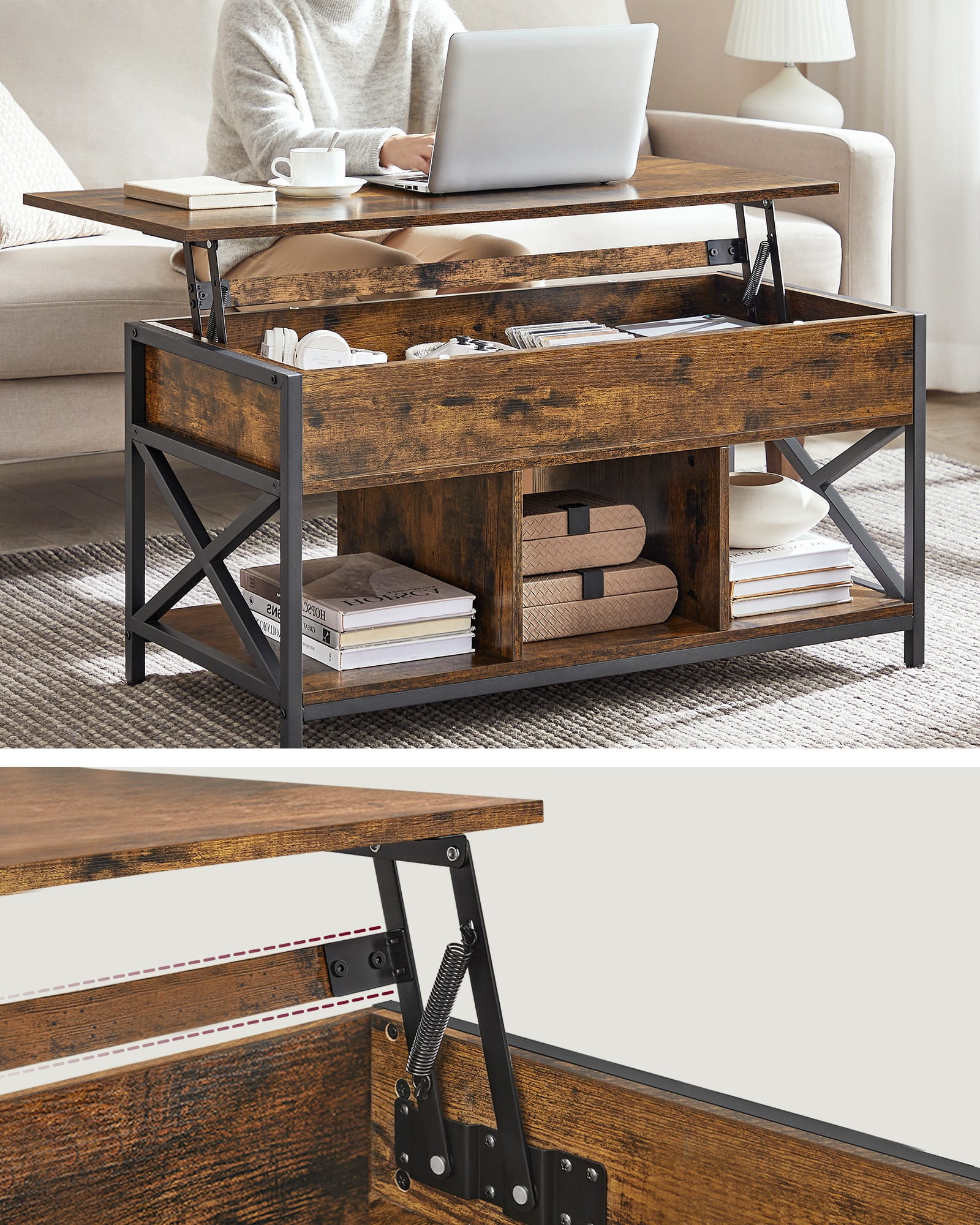 TAVOLINO DA CAFFÈ Valora in metallo marrone rustico per soggiorno
