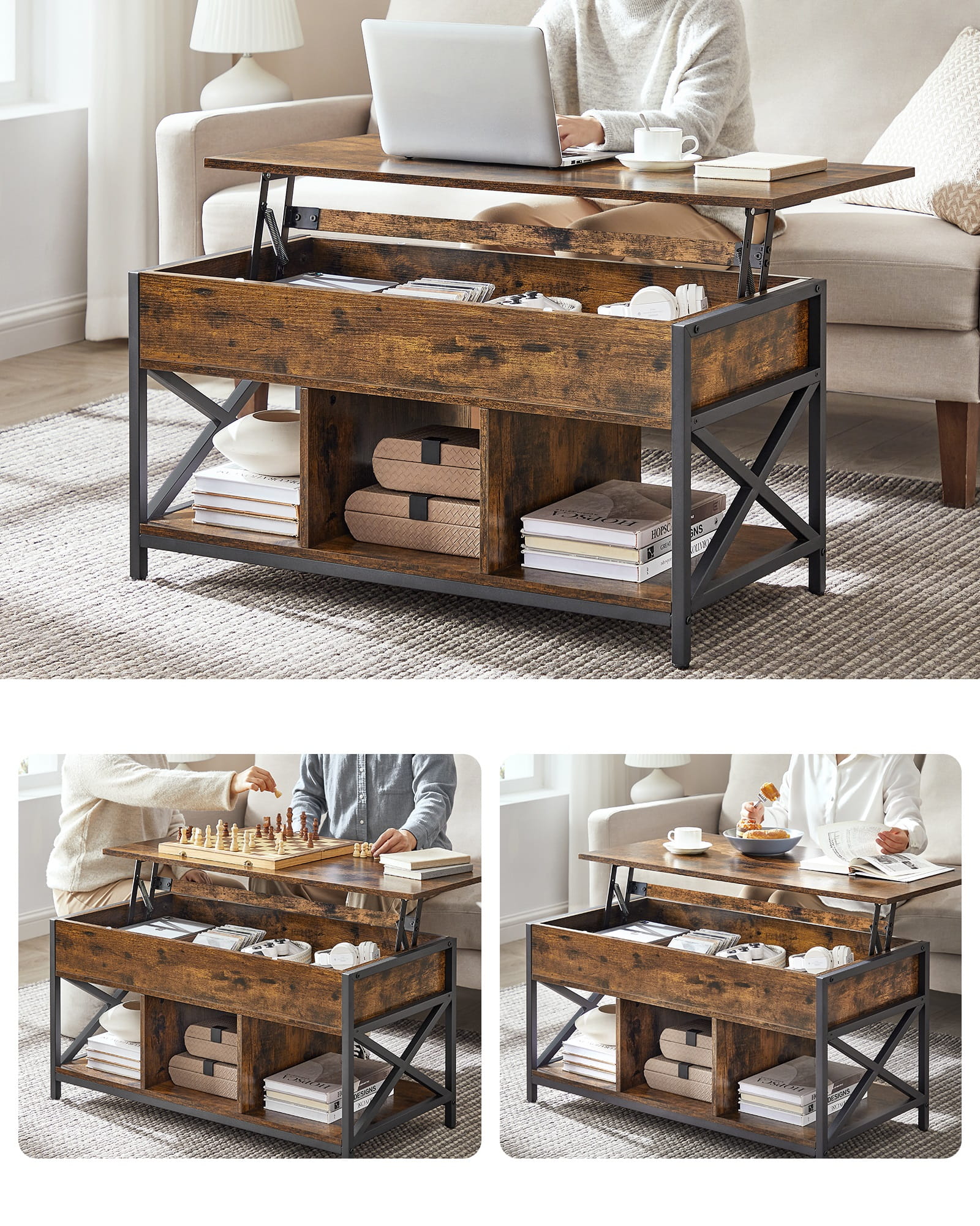 TAVOLINO DA CAFFÈ Valora in metallo marrone rustico per soggiorno