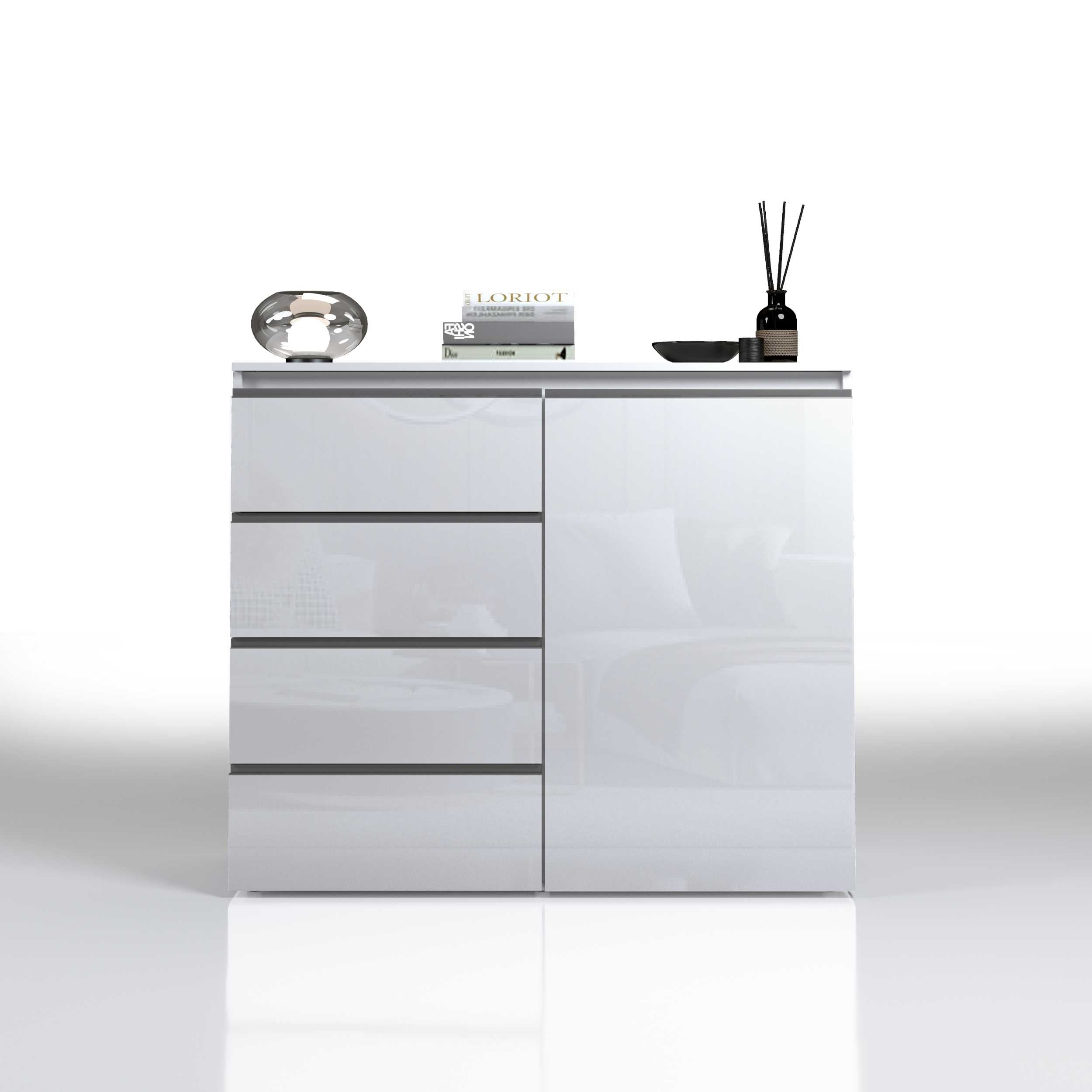 WHOUS Credenza Cassettiera Bianco Lucido, Made in Italy STILE: 1 anta e 4 cassetti