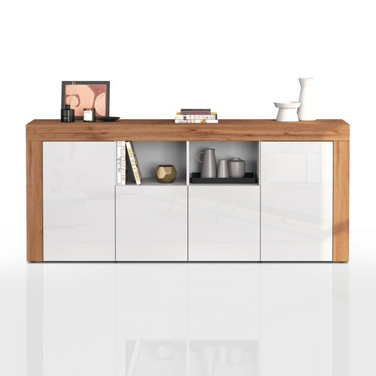WHOUS Credenza Soggiorno, Made in Italy DIMENSIONI: 200x40x85 cm, COLORE: Bianco lucido/rovere