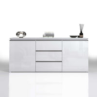 WHOUS Credenza Cassettiera Bianco Lucido, Made in Italy STILE: 2 ante e 3 cassetti stretto