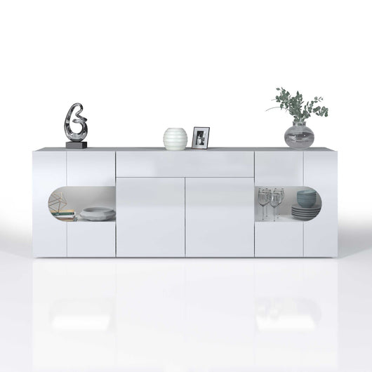 WHOUS Credenza Soggiorno Bianco Lucido, Made in Italy STILE: 4 ante e 1 cassetto