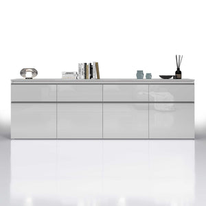 WHOUS Credenza Cassettiera Bianco Lucido, Made in Italy STILE: 4 ante e 4 cassetti