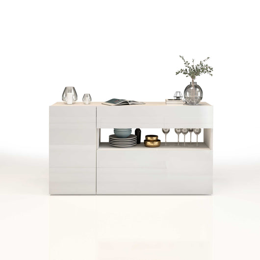 WHOUS Credenza Soggiorno Bianco Lucido, Made in Italy STILE: 1 anta 1 ribalta e 1 cassetto