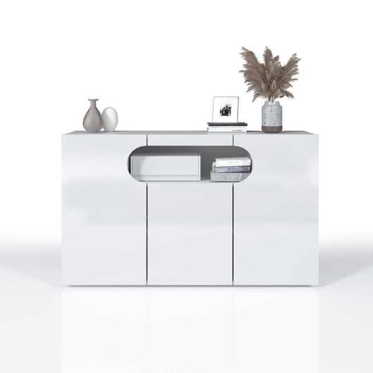 WHOUS Credenza Soggiorno Bianco Lucido, Made in Italy STILE: 3 ante e 1 vano