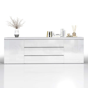 WHOUS Credenza Cassettiera Bianco Lucido, Made in Italy STILE: 2 ante e 3 cassetti largo