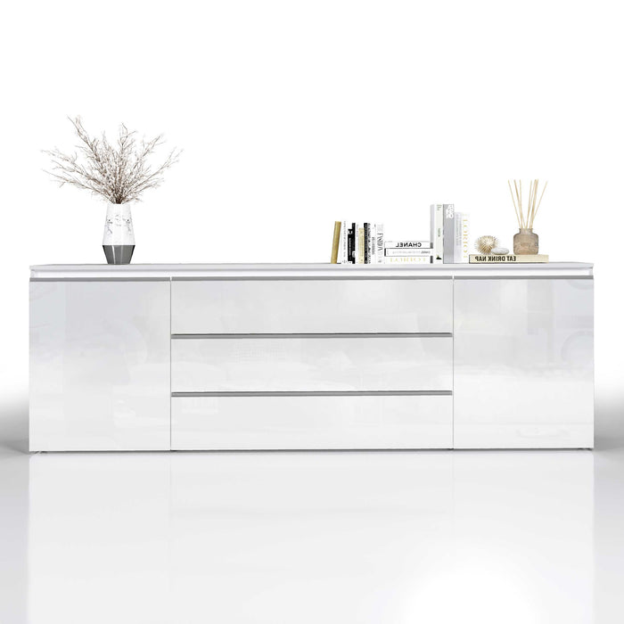 WHOUS Credenza Cassettiera Bianco Lucido, Made in Italy STILE: 2 ante e 3 cassetti largo