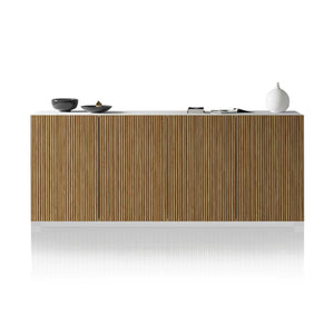 WHOUS Credenza Soggiorno in Stile Canneté, Made in Italy COLORE: Bianco opaco/Legno chiaro, STILE: 4 ante
