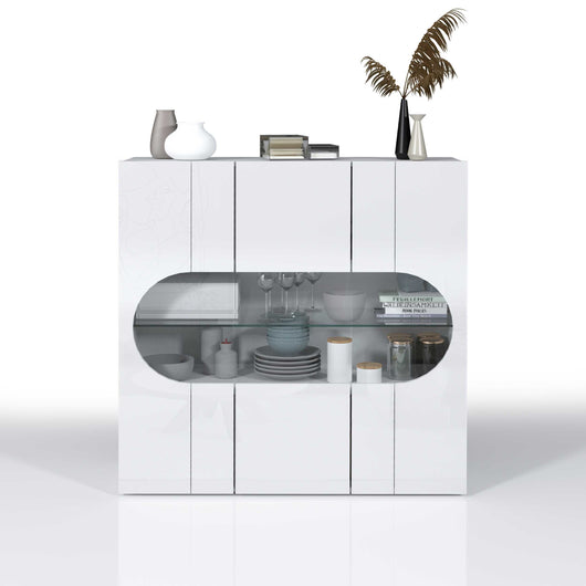 WHOUS Credenza Soggiorno Bianco Lucido, Made in Italy STILE: 3 ante stretta