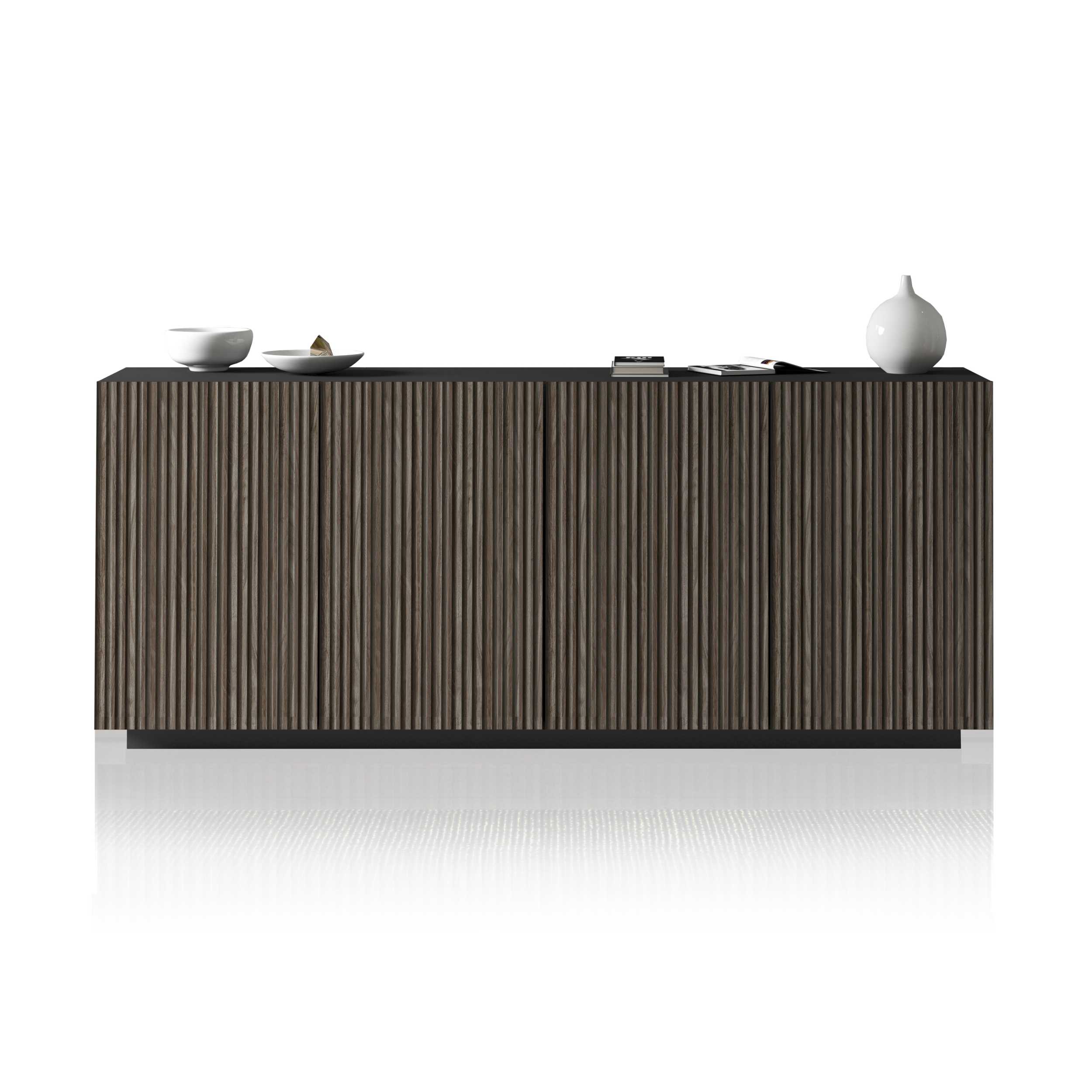 WHOUS Credenza Soggiorno in Stile Canneté, Made in Italy COLORE: Antracite opaco/Legno scuro, STILE: 4 ante