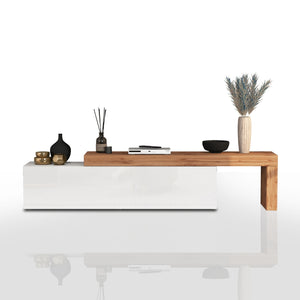 WHOUS Mobile Porta TV e Panca Estensibile Rovere con 1 Anta a Ribalta, Made in Italy COLORE: Bianco lucido/rovere, DIMENSIONI: 190/350 cm