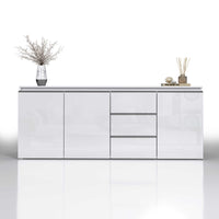 WHOUS Credenza Cassettiera Bianco Lucido, Made in Italy STILE: 3 ante e 3 cassetti