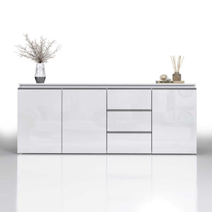 WHOUS Credenza Cassettiera Bianco Lucido, Made in Italy STILE: 3 ante e 3 cassetti