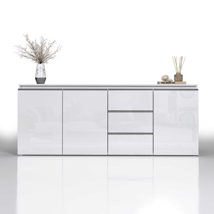WHOUS Credenza Cassettiera Bianco Lucido, Made in Italy STILE: 3 ante e 3 cassetti