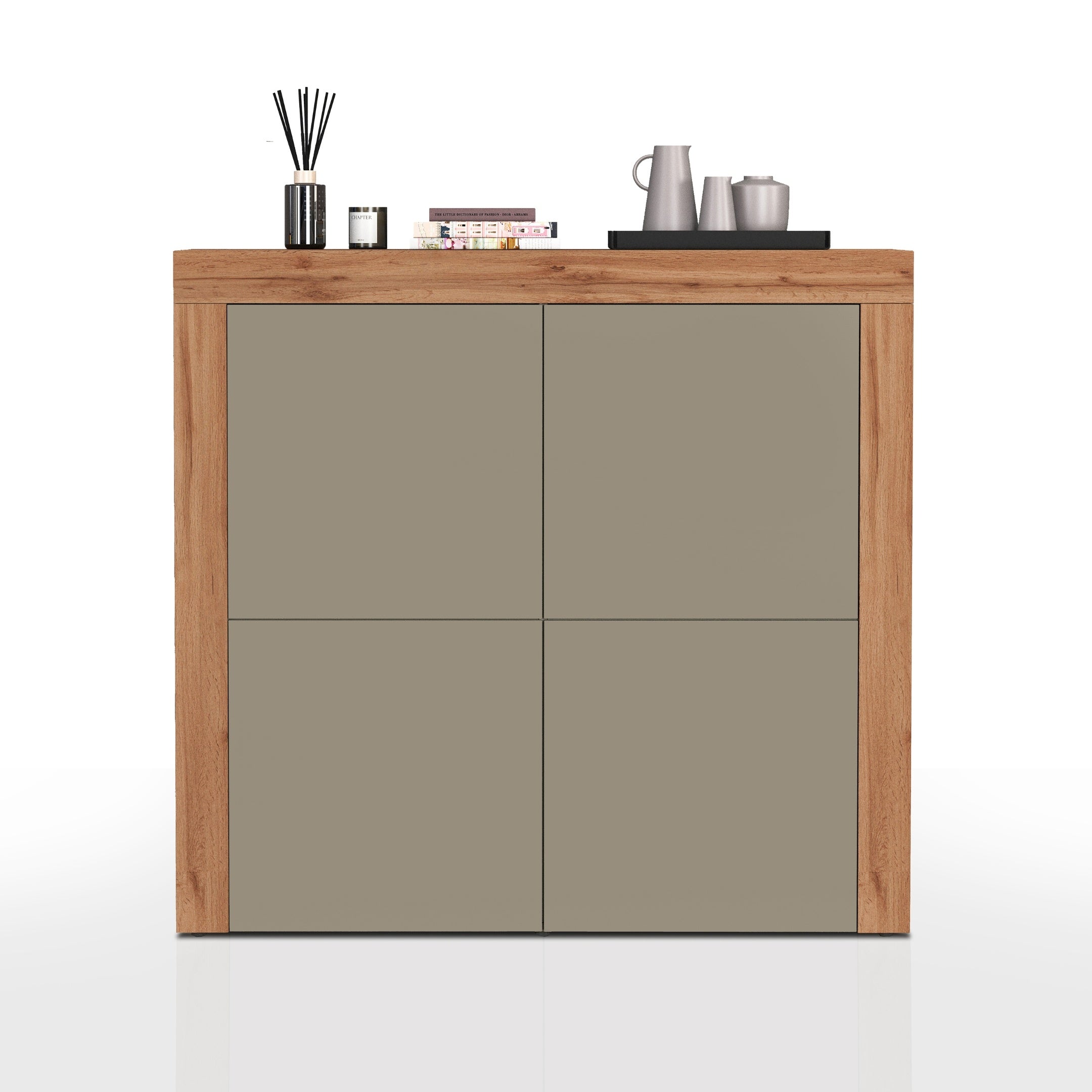 WHOUS Credenza Soggiorno, Made in Italy DIMENSIONI: 140x40x130 cm, COLORE: tortora opaco/rovere