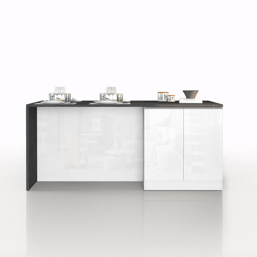 WHOUS Isola da Cucina Multifunzione con Tavolo da Pranzo fino a 4 Persone e Piano da Lavoro con Credenza Contenitiva, Made in Italy STILE: 4 ante, COLORE: bianco lucido/report