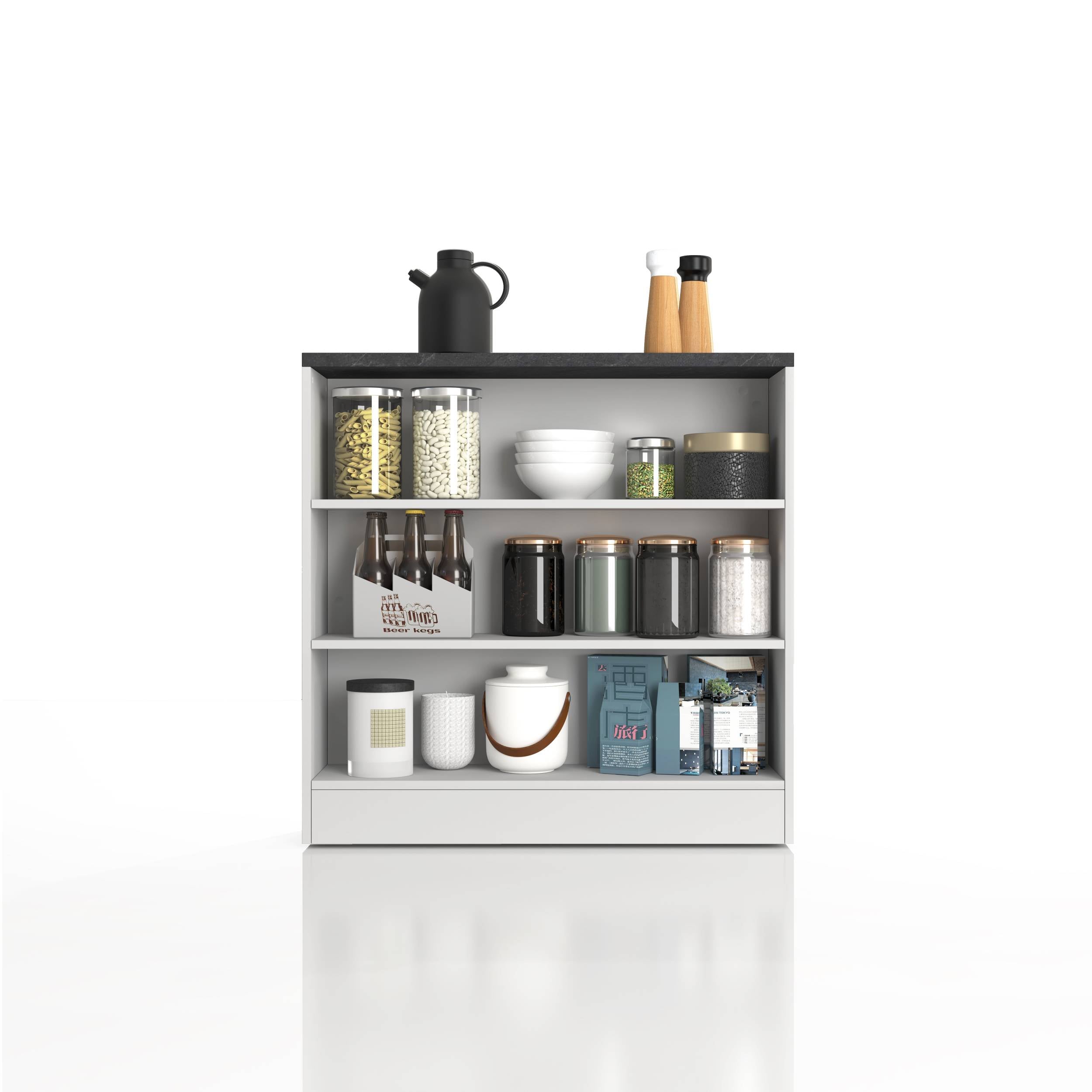 WHOUS Mobile a Scaffale da Cucina 45x34,2x190 cm 90x90x25 cm con 3 Ripiani e 1 Piano d'appoggio, Made in Italy COLORE: bianco lucido/report