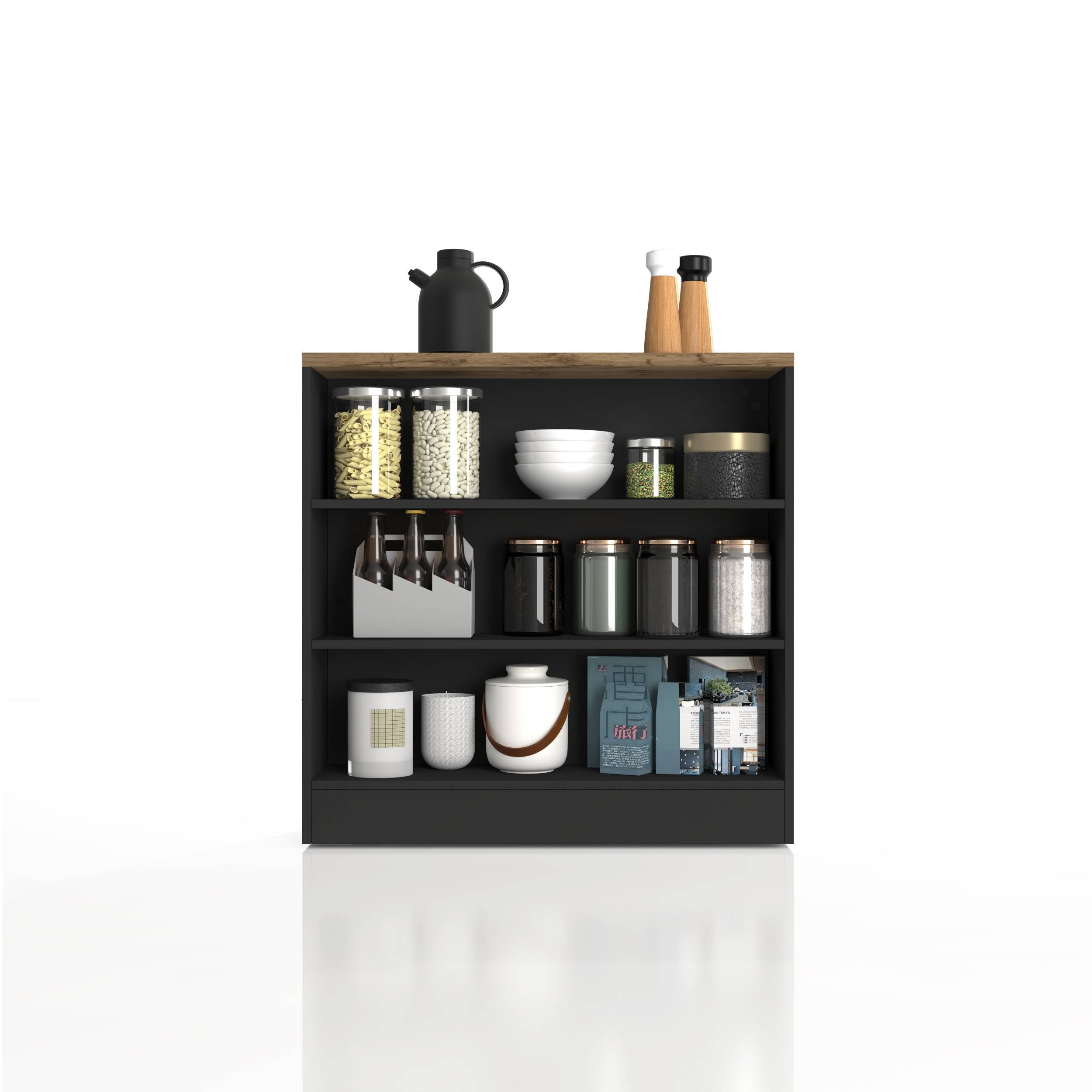 WHOUS Mobile a Scaffale da Cucina 45x34,2x190 cm 90x90x25 cm con 3 Ripiani e 1 Piano d'appoggio, Made in Italy COLORE: Antracite opaco/rovere