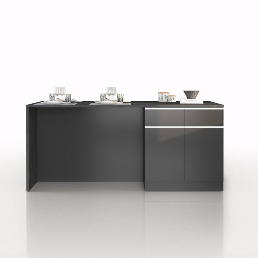 WHOUS Isola da Cucina Multifunzione con Tavolo da Pranzo fino a 4 Persone e Piano da Lavoro con Credenza Contenitiva, Made in Italy STILE: 4 ante e 4 cassetti, COLORE: antracite opaco/report