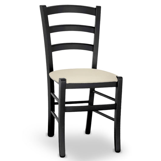 Sedia Venezia in legno di faggio nero con seduta in similpelle beige