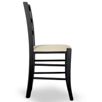 Sedia Venezia in legno di faggio nero con seduta in similpelle beige