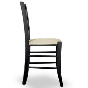 Sedia Venezia in legno di faggio nero con seduta in similpelle beige