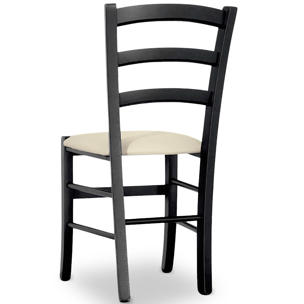 Sedia Venezia in legno di faggio nero con seduta in similpelle beige