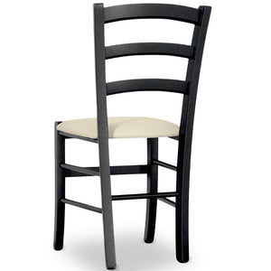 Sedia Venezia in legno di faggio nero con seduta in similpelle beige