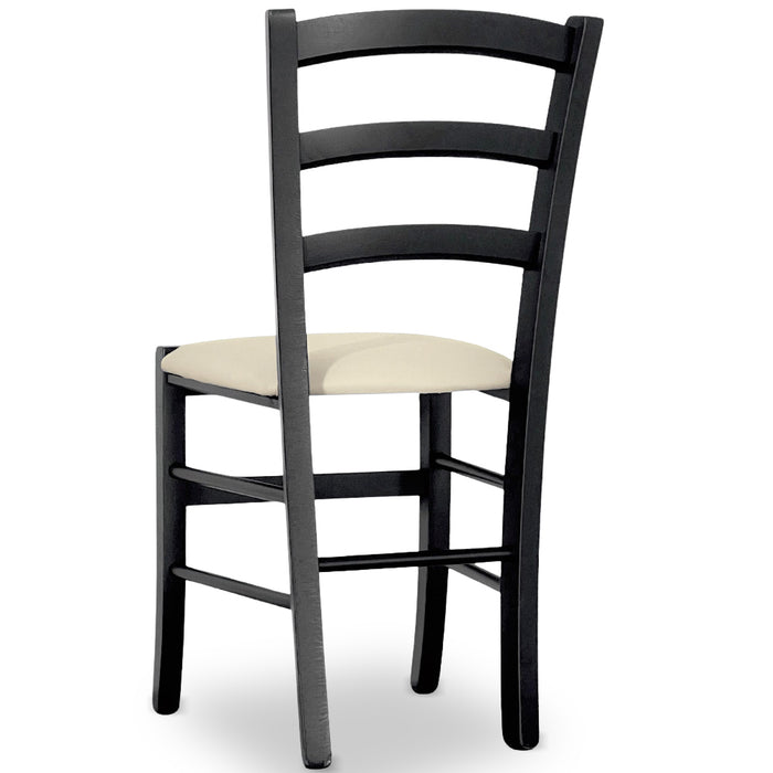 Sedia Venezia in legno di faggio nero con seduta in similpelle beige