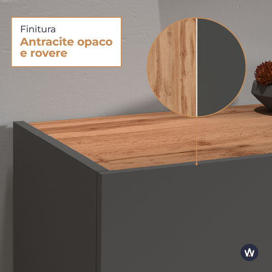 WHOUS Credenza Soggiorno, Made in Italy COLORE: Antracite Opaco e Rovere, STILE: 2 ante e 1 cassetto