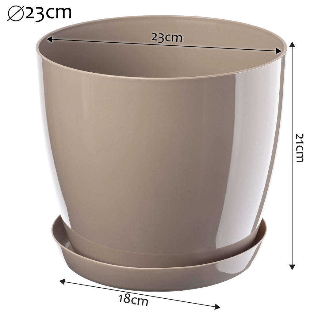 Vaso da fiori KADAX con sottovaso e coperchio in plastica, 23 cm, beige. Vaso da fiori Kadax