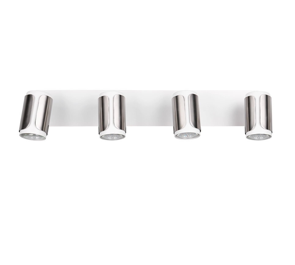 Barra 4 spots, metallo, bianco e acciaio, L 60 cm, Gillan