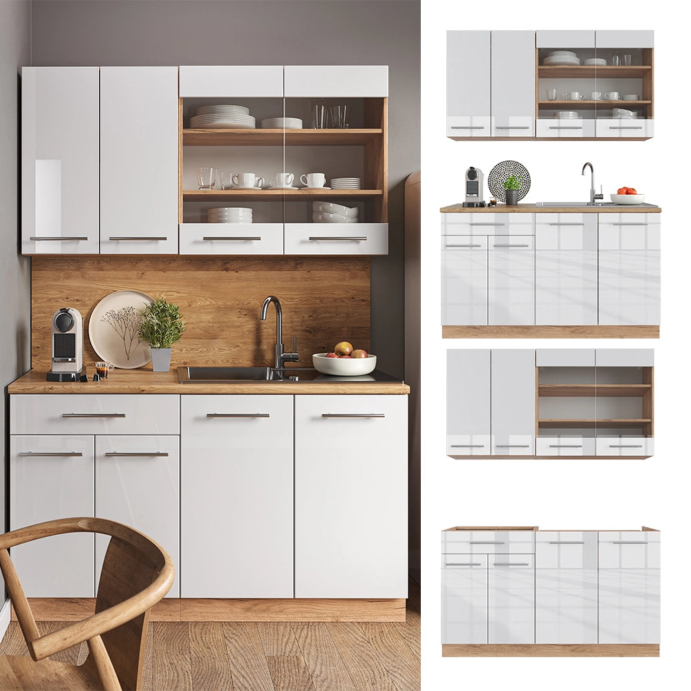 Cucina completa Fame-Line Bianco lucido/Rovere dorato 140 cm, PL Rovere Vicco