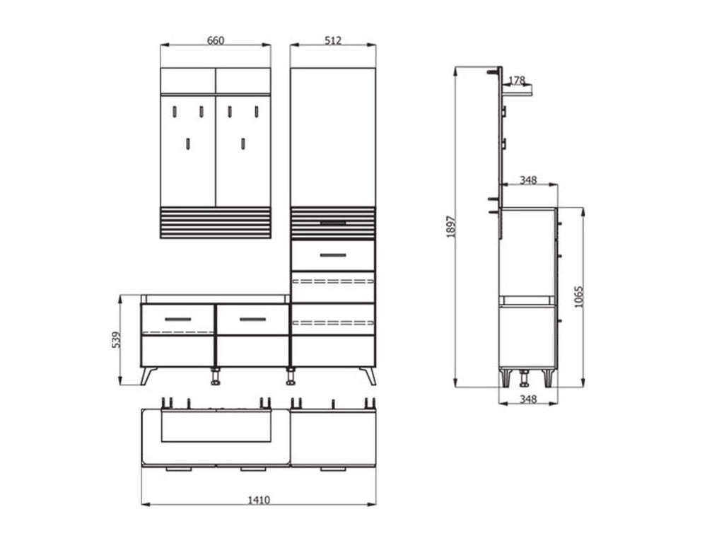 Longa, Mobile da Ingresso Specchio Incluso, 141x35x189.5h cm Bianco Opaco
