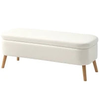 Panca contenitore, con capacità di 65 L, Rivestimento in pile, 120x42x45 cm, Bianco crema