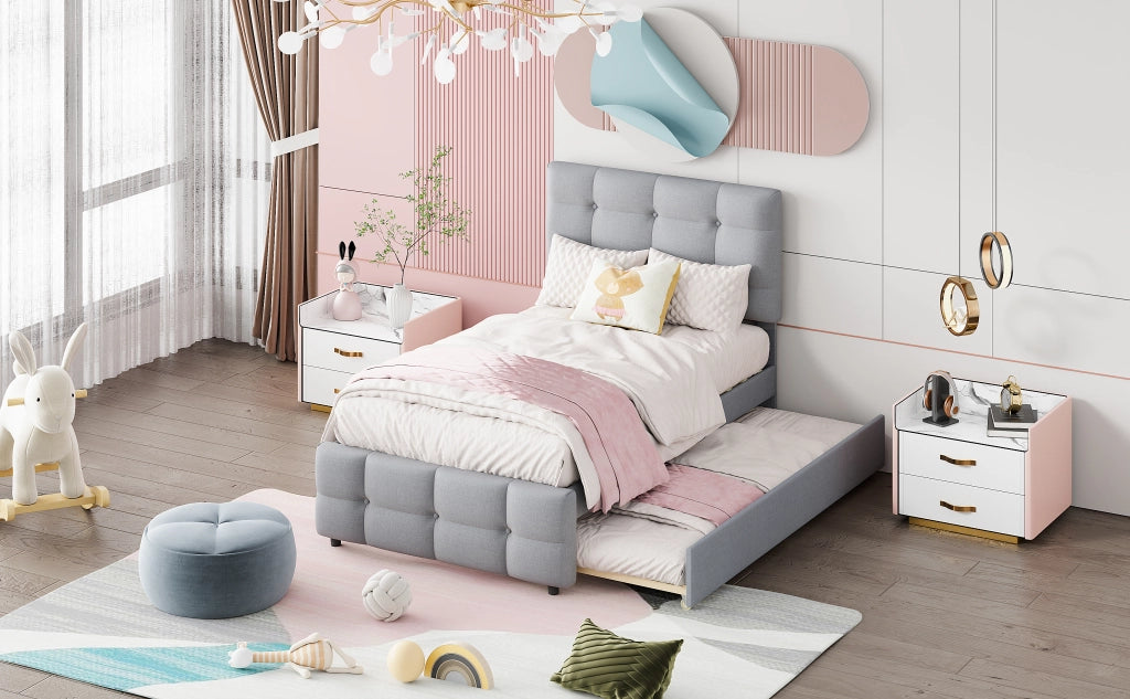 DESMIU Letto estraibile Letto singolo 1 posto con testiera regolabile, 90 × 200 cm e 90 × 190 cm, senza materasso