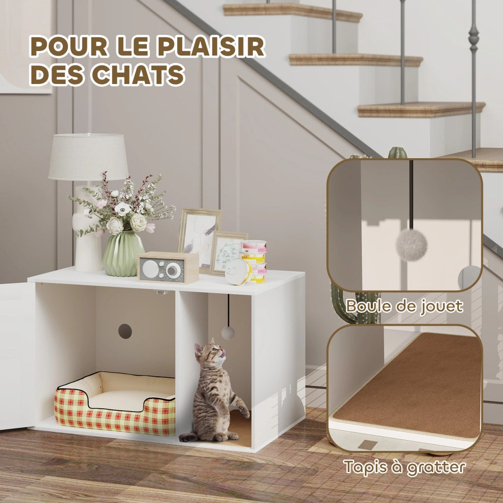 Mobile per gatti con lettiera e tiragraffi ¨C zephmum ¨C bianco 80x50x50 cm