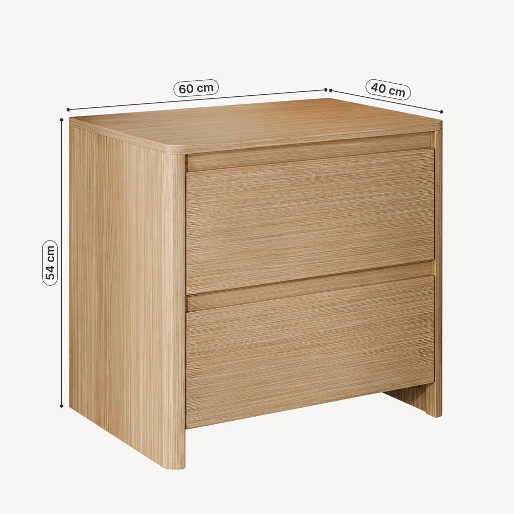 Comodino Takranmaa con 2 Cassetti 54x60x40cm Effetto Rovere [en.casa]