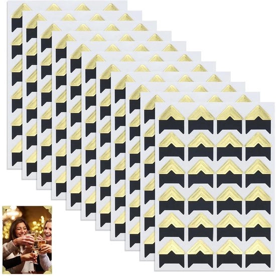 Scatole per foto con angoli in oro - 11 fogli - autoadesivi - scrapbook - adesivi per angoli delle foto - duraturi - materiali di alta qualità - angoli per foto