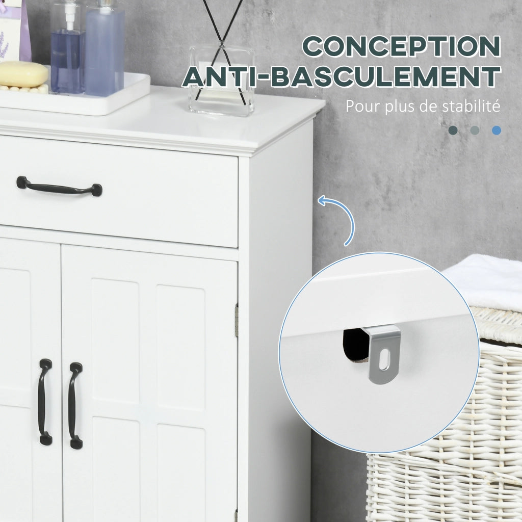 Armadietto da Bagno con Ante, Cassetto e Ripiano Regolabile ¨C Zephmum ¨C Bianco 60x30x75 cm