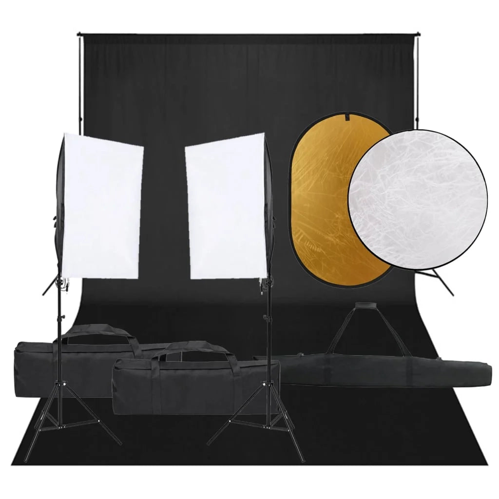 Kit per studio fotografico con illuminazione fondale e riflettore nero 02_0042484