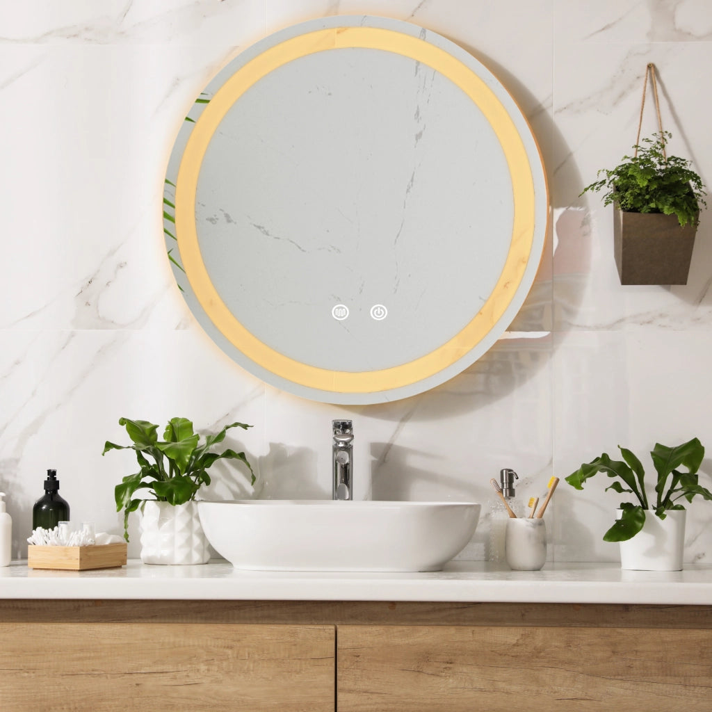 Specchio LED da Parete Maratea Multifunzionale Ø50 cm Cornice Argentata pro.tec