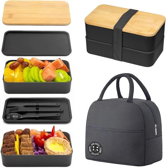 Borsa da Picnic - Lussuosa Borsa da Picnic con Set di Cucchiaini - 1200 ml - Nero