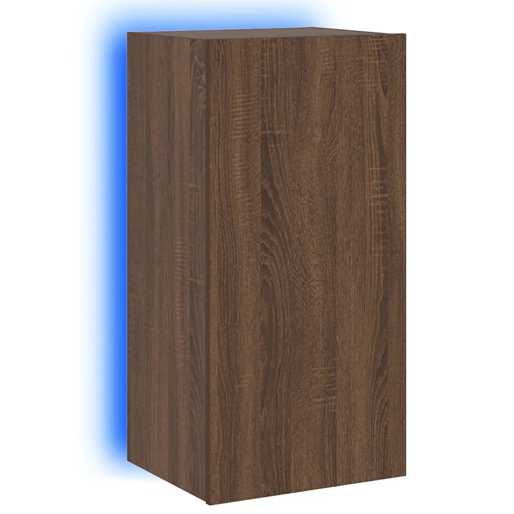 Mobile TV a Parete con Luci LED Rovere Marrone 40,5x35x80 cm 837266