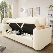 Divano modulare 2 posti con tavolino integrato e contenitore in teddy beige