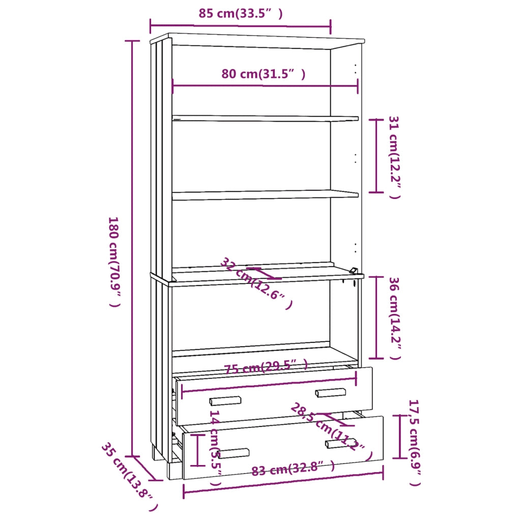 Credenza-Buffet-Armadio da cucina HAMAR in Legno Massello di Pino Marrone 371459