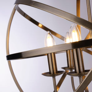 Lampadario Industrial-Nordico Orbita Acciaio Ottone 6 Luci E14