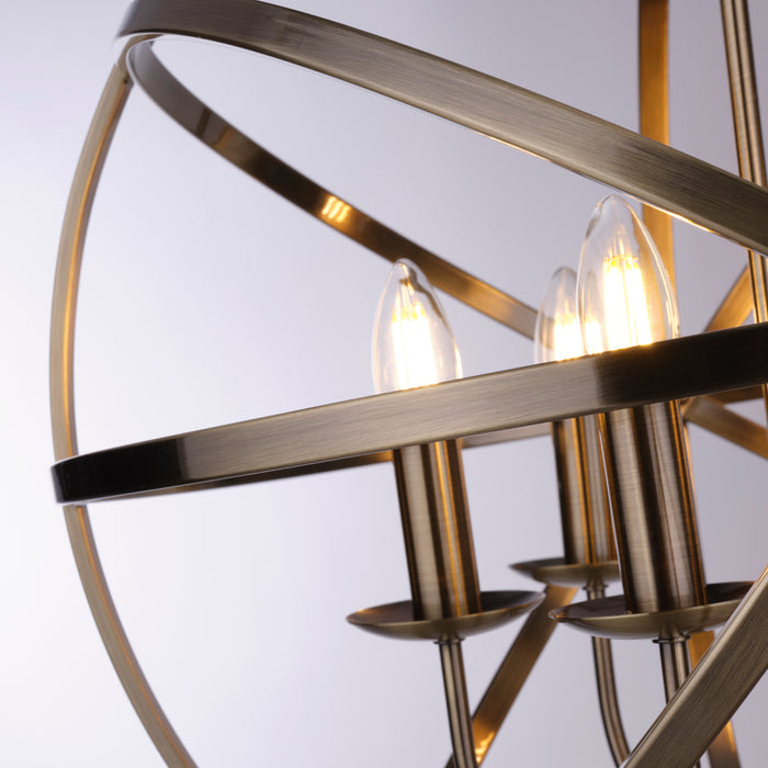 Lampadario Industrial-Nordico Orbita Acciaio Ottone 6 Luci E14